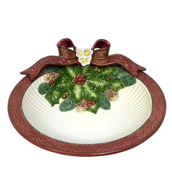 Fitz & Floyd 1995 Christmas Rose Wreath Large 10.5" Wreath Bowl-in Box-Excellent - Picture 3 of 8